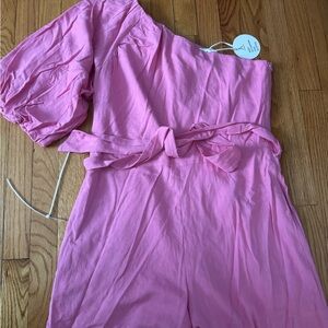 Pink One-Shoulder Romper